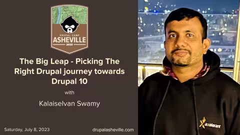 session title slide with Kalaiselvan's headshot